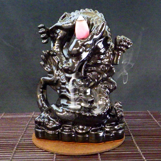 招財福煙黒龍倒流香炉 倒流香付