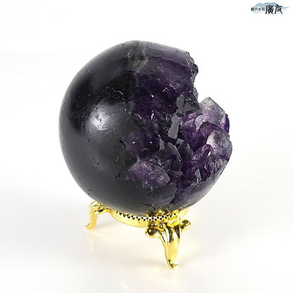 笑口アメジスト丸玉214g台座付　現物販売【新商品】