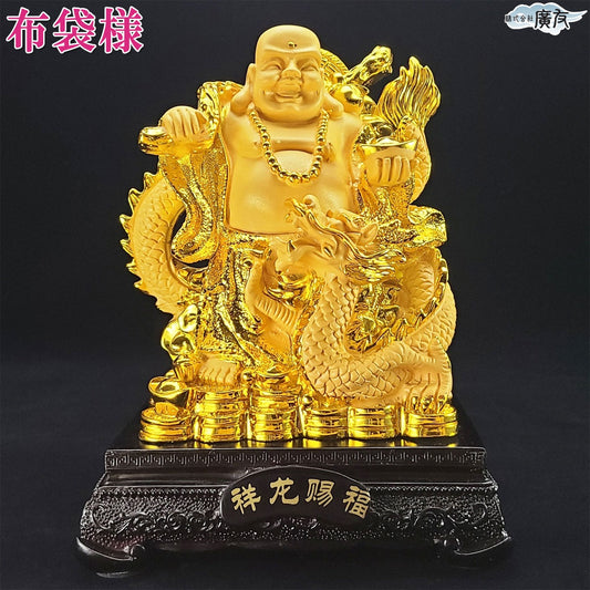 樹脂製 招財龍上布袋(大)(砂金色)【新商品】