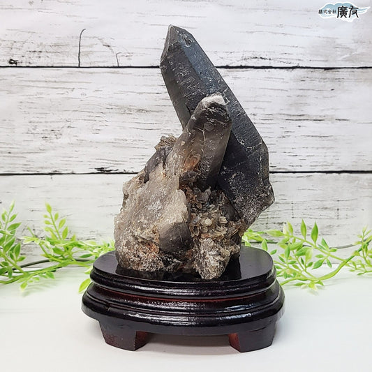 モリオン 黒水晶 原石910g 台付き 現物販売【新商品】