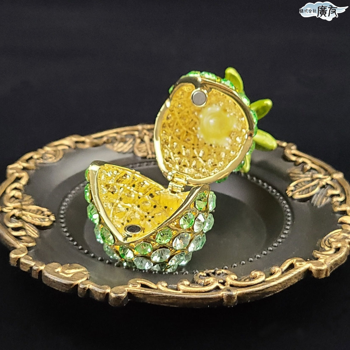 ラインストーン パイナップル 緑色 中【新商品】