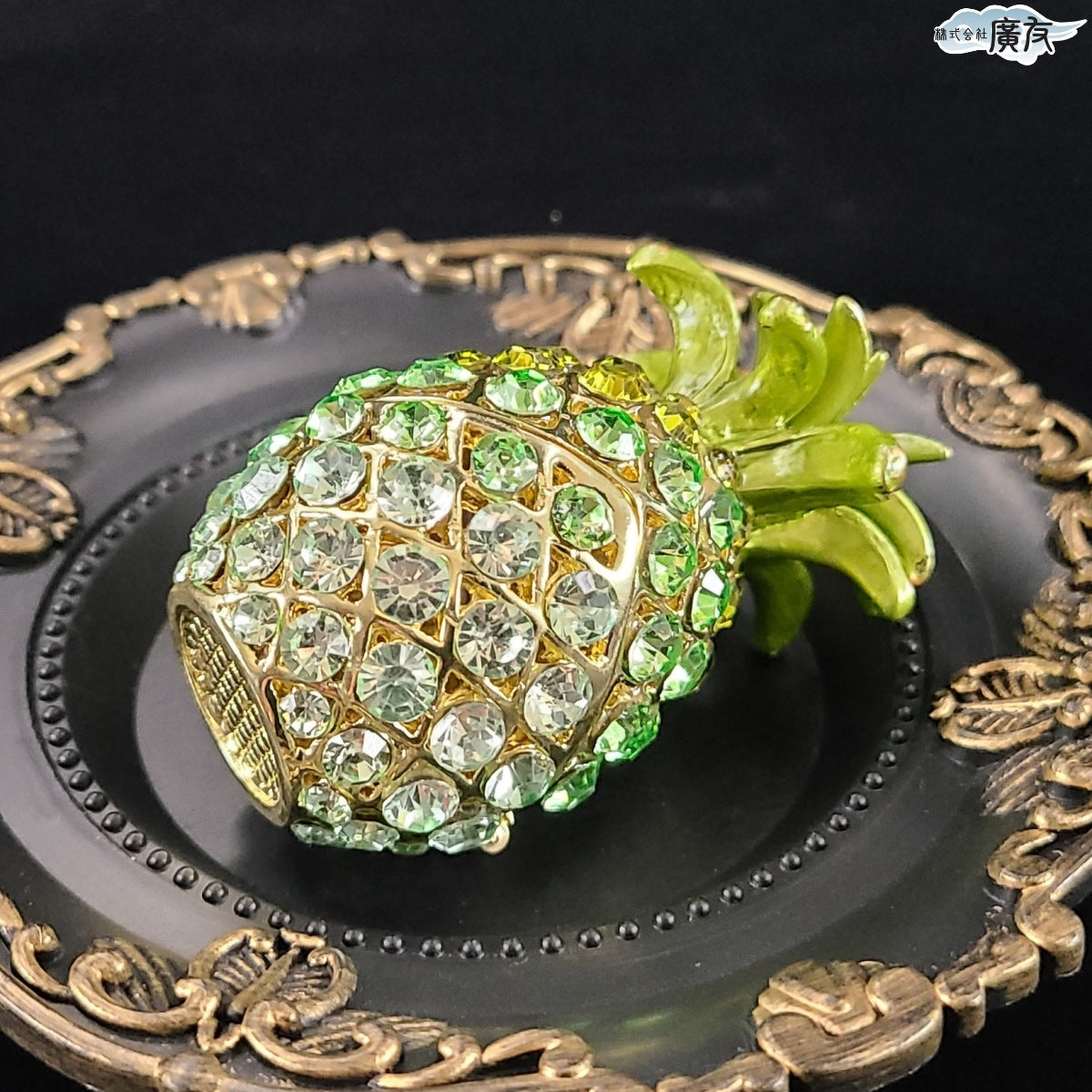 ラインストーン パイナップル 緑色 中【新商品】