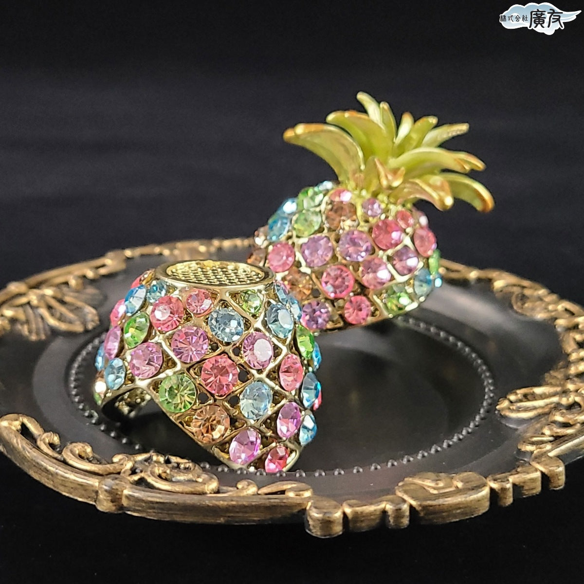 ラインストーン パイナップル 虹色 中【新商品】