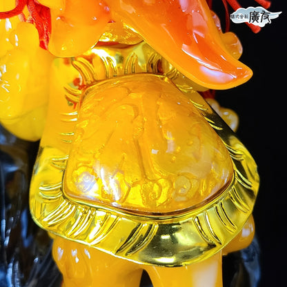 瑠璃 招財避邪 貔貅(ヒキュウ)(一対)(特大)(黄)中国結 五帝古銭付き【再入荷新商品】