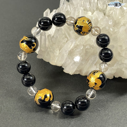 AA級風水四神相応彫りブレスレット（黒）●石の意味カード付【紙箱付き】