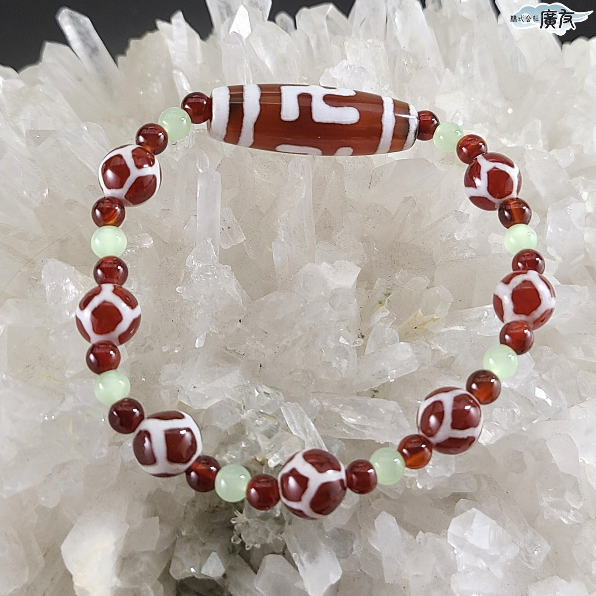 天珠 萬字ブレスレット(大)(赤・緑)【巾着付き】【新商品】