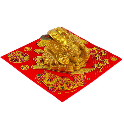 樹脂製「金財三脚蛙（黄金）」●招財進宝敷物付●古銭付き